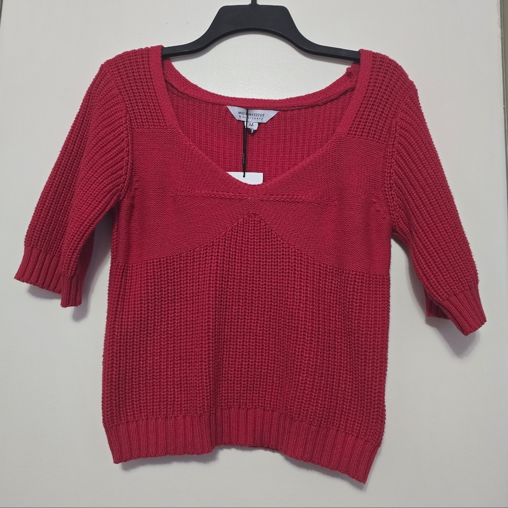 Sanctuary Scarlet V-Neck 100% Cotton Red Sweater. Size M.